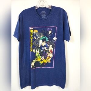 Funination My Hero Academia Blue Graphic T-Shirt with Anime Characters, sz MD